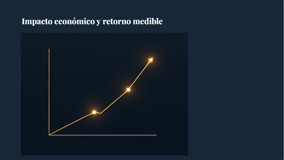 Gráfico ascendente en dorado que simboliza el impacto económico y retorno medible del Festival Internacional de Música y Danza de la Comunitat Valenciana